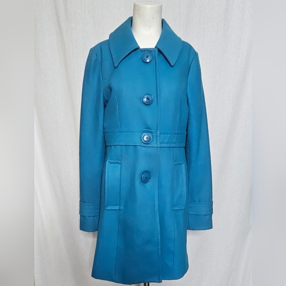 Tulle Original Clothing Anthropologie Teal Blue Wool Pea Coat Jacket Size L - Picture 4 of 13